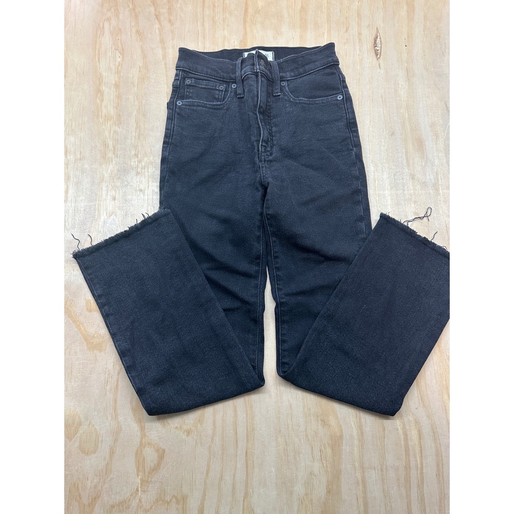 Madewell Cali Demi-Boot Jeans Black High Rise Raw Hem Size 24 CKP466309588